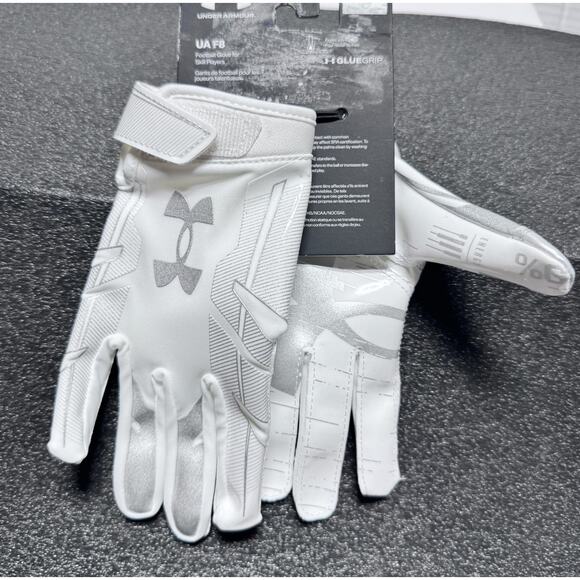 Under Armour UA F8 Youth Football Gloves w/Glue Grip White YLG Skill Players New - Picture 1 of 6